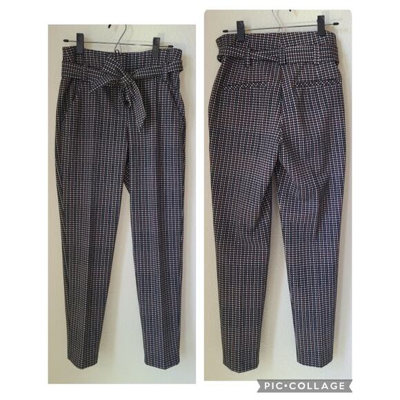 Plaid Pants Size 2 High Rise Tie Waist Ankle Length 90s 28x28 Stretch - Picture 1 of 12